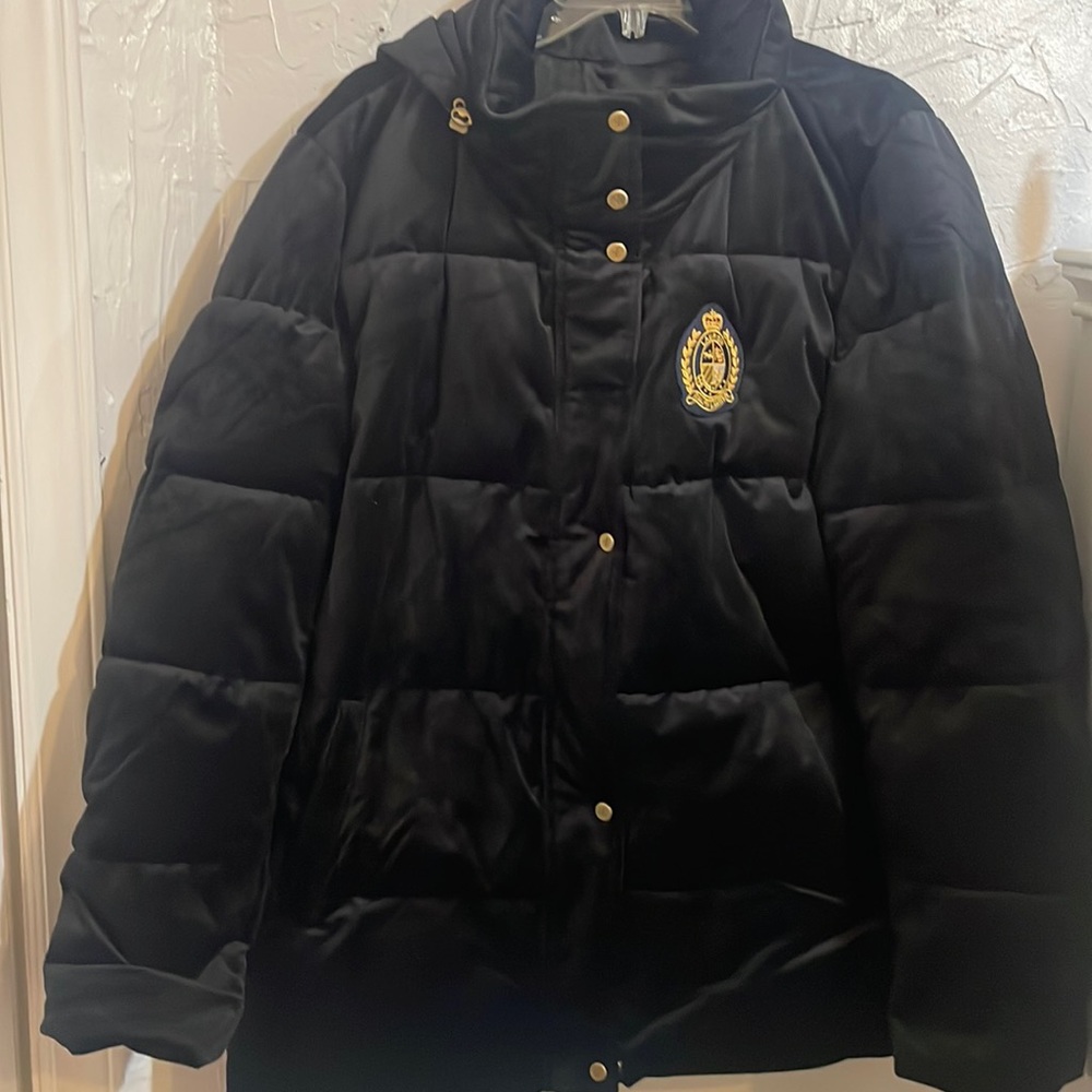 Lauren ralph Lauren black 25”velvet puffer w/hidden hood size xxl
